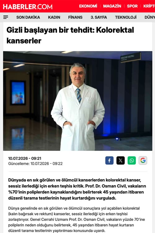 Gizli başlayan bir tehdit: Kolorektal kanserler