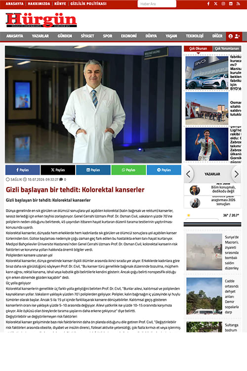 Gizli başlayan bir tehdit: Kolorektal kanserler