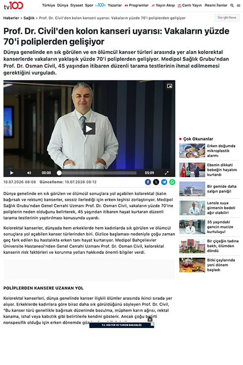 Prof. Dr. Civil'den kolon kanseri uyarısı: Vakaların yüzde 70'i poliplerden gelişiyor